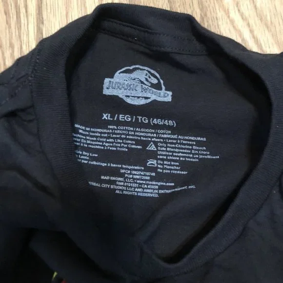 Jurassic Park Men's Classic Logo Graphic T-Shirt Black Crew Neck Size XL - Picture 7 of 8